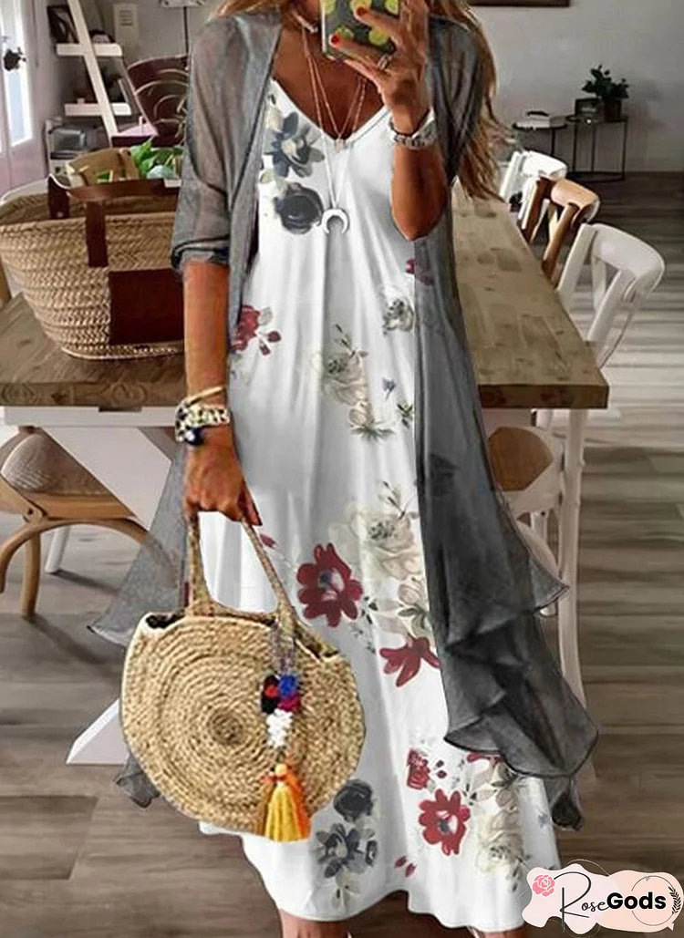 V Neck Cotton Maxi Dress Two Piece Set