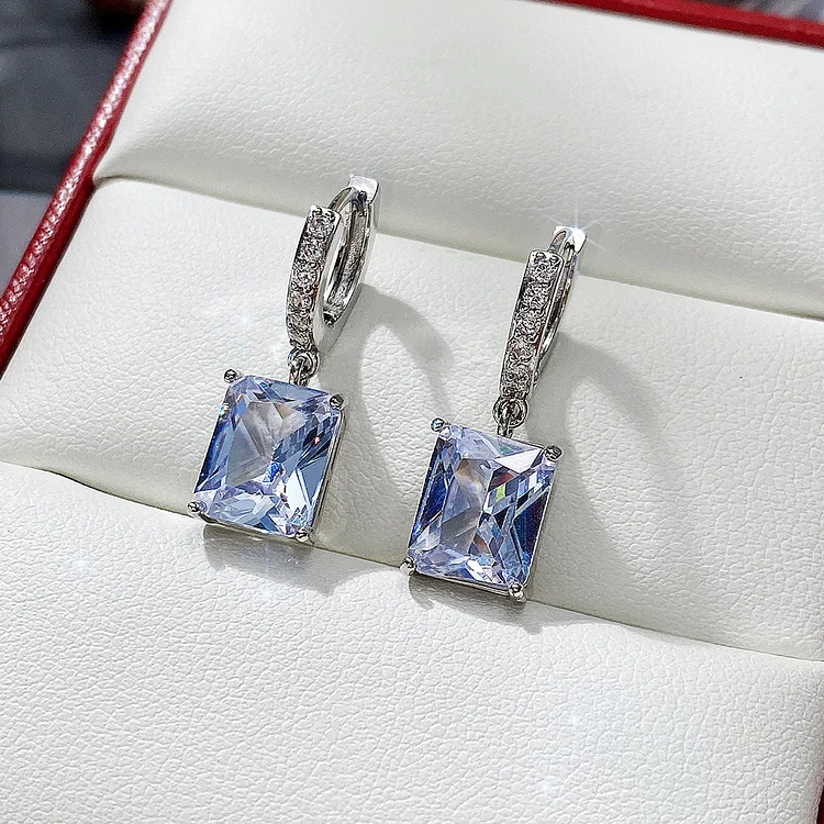 Square Cut Ice Candy Silver Ear Hook Earrings