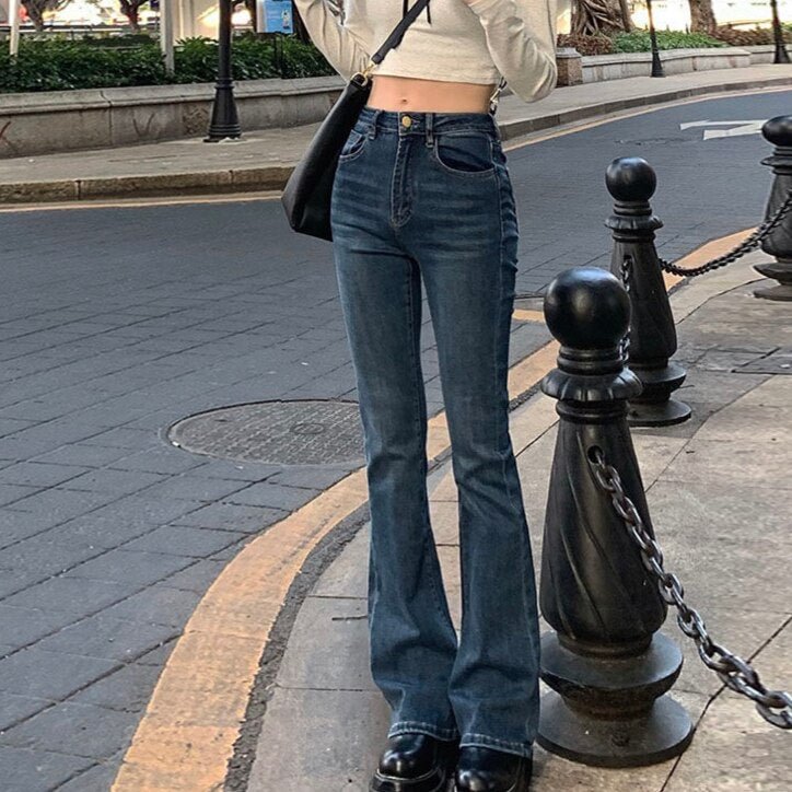 Flare Jeans Women Hipster Vintage Chic All-match Slim Korean Style Elegant College Students Full-length Ulzzang Spring Autumn