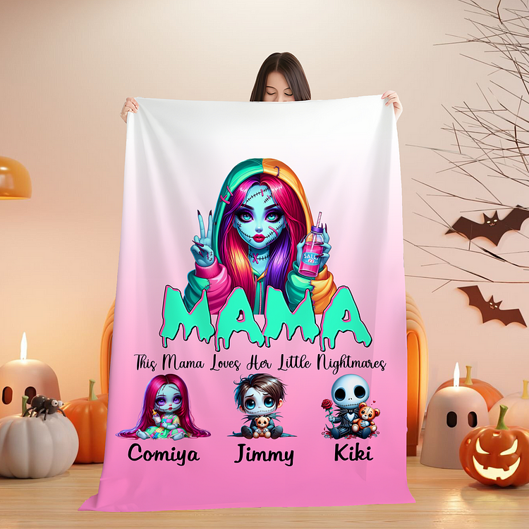 Horro Mama with Kid's Name Personalized Flannel Blanket 