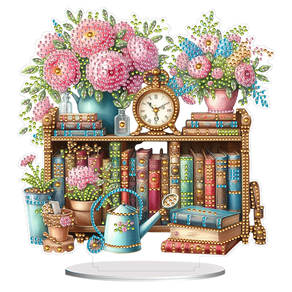 Acrylic Diamond Painting Tabletop Ornaments Kit for Home Decor(Flower Bookshelf)