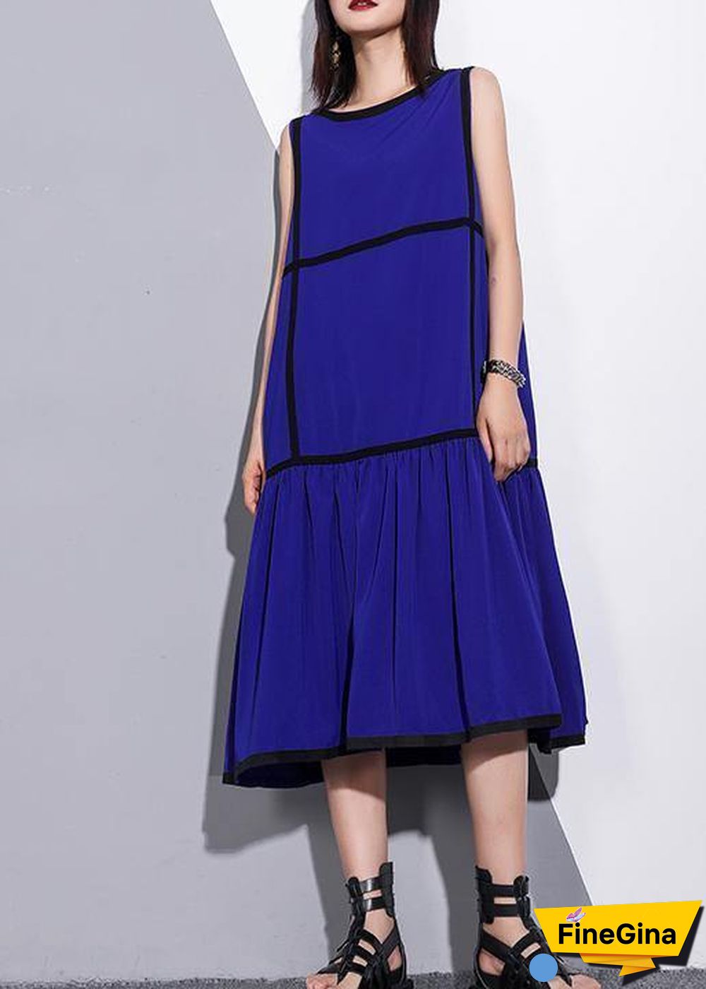 Unique sleeveless patchwork chiffon clothes For Women fine Life blue Dress Summer