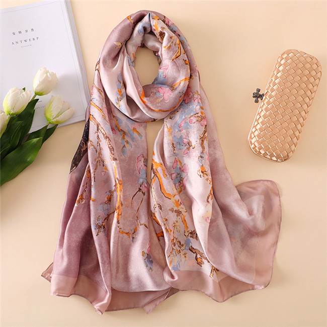 Vacucary long leather skirt outfit Fashion Luxury Brand Van Gogh Oil Painting Silk Shawl Scarf Lady Apricot Floral Silk Turban Head Hijab Femme Wraps Foulard Snood