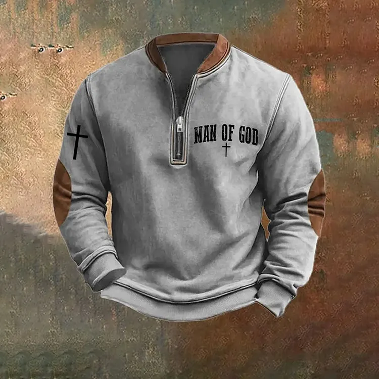 Men's Vintage Faith Man Of God Print Sweatshirt