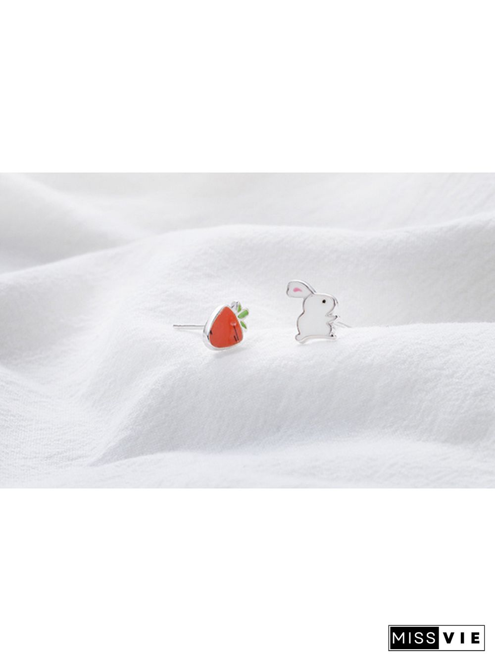 Rabbit Carrot 925 Sterling Silver Stud Earrings