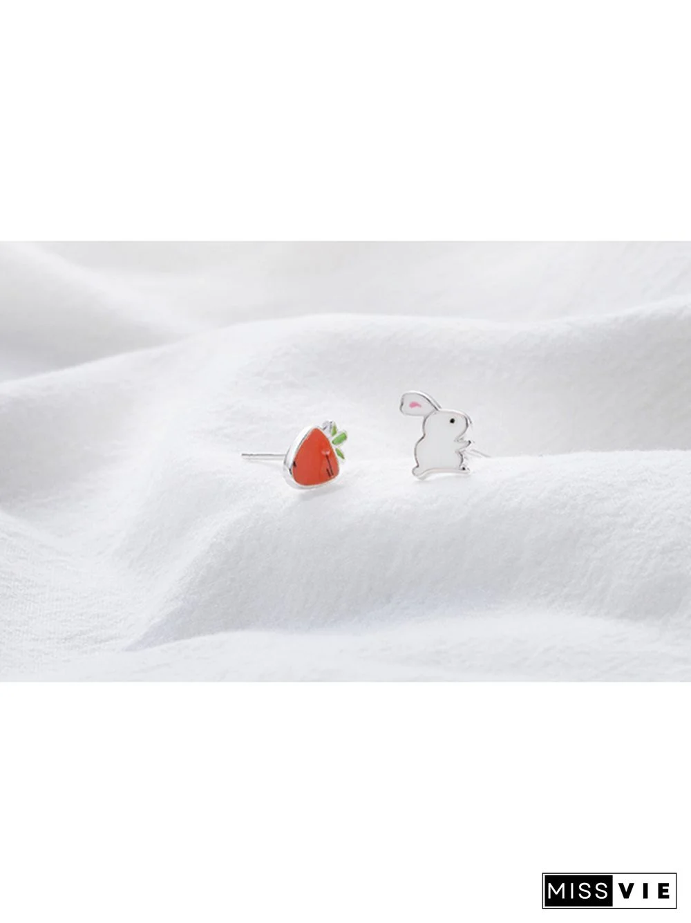 Rabbit Carrot 925 Sterling Silver Stud Earrings