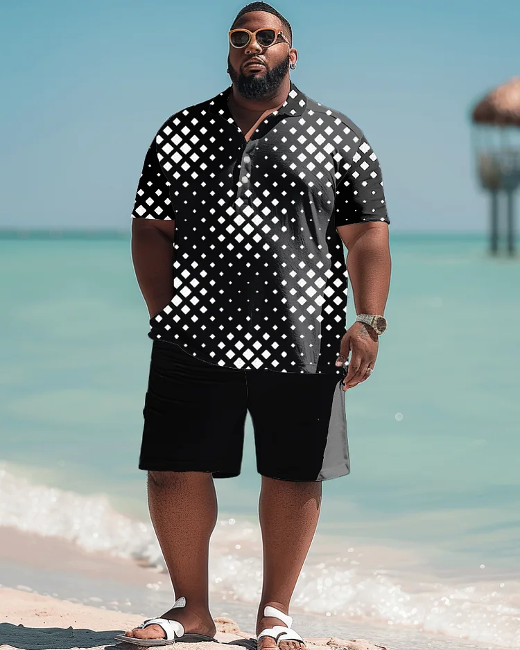 Men's Plus Size Mutant Geometric Print Polo Shirt Shorts Suit