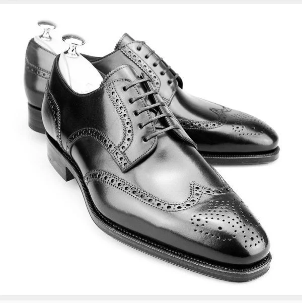 Handmade Men Brogue Wingtip Formal Shoes, Wing Tip Black Leather Shoes