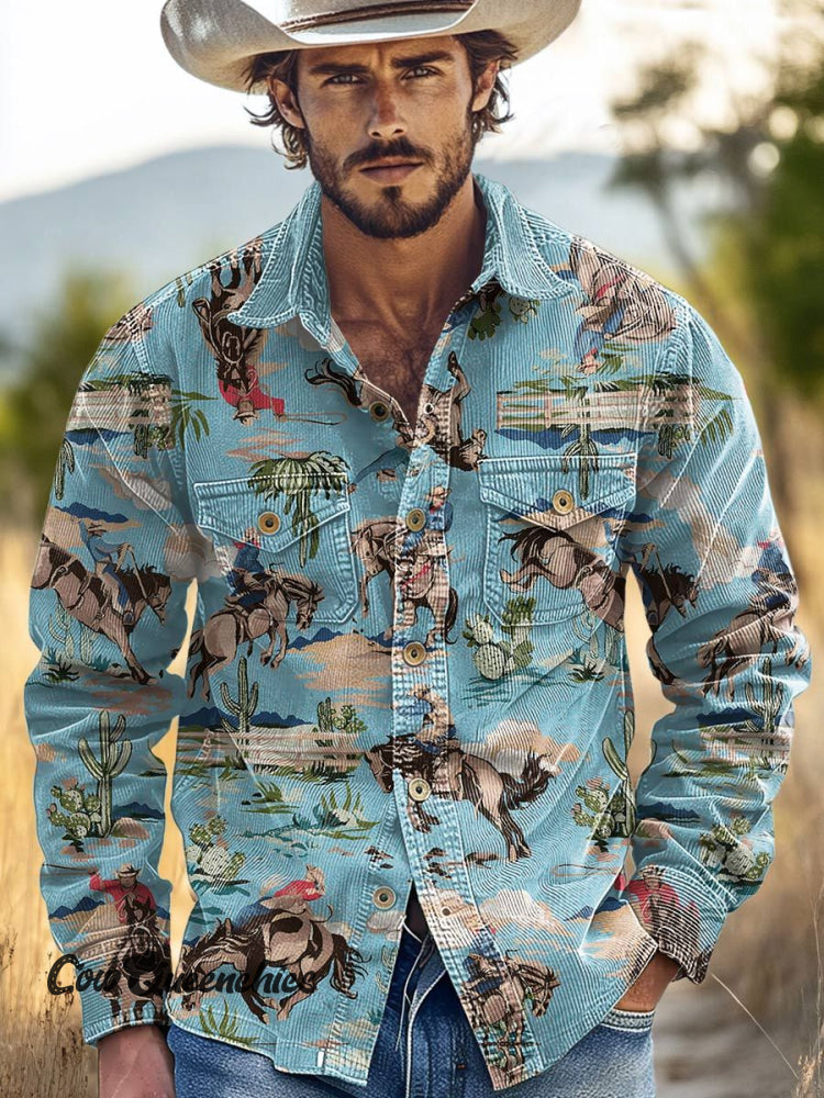 Western Print Casual Corduroy Shirt Multicolor / S