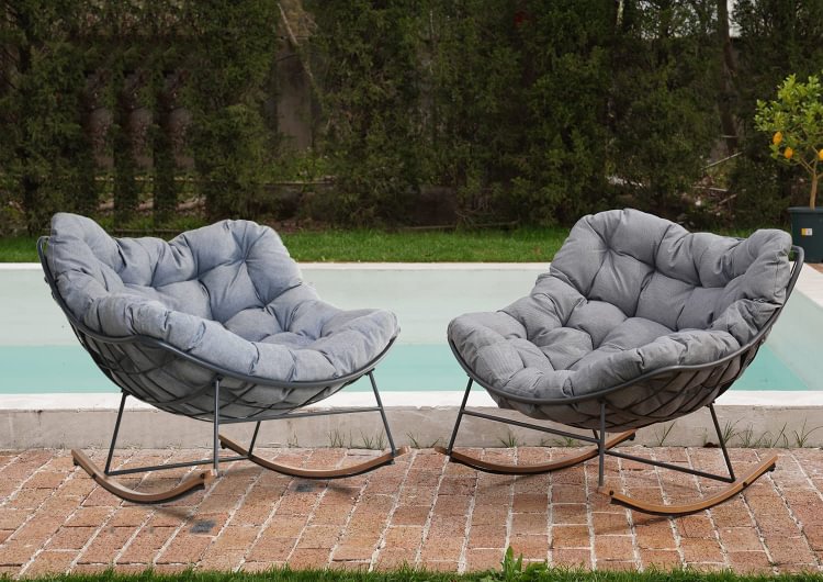 Grand Patio Indoor & Outdoor, 2-Piece Royal Rocking Chairs, Patio Padded Cushion Rocker Recliner Chair Set of 2 for Front Porch, Garden, Patio, Backyard, Grey, 2PCS