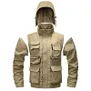 Men's 2-in-1 Detachable Hooded Coat to Vest &ndash; Fleece Lined Tactical Cargo Jacket with Multi-Pockets by Inlyline