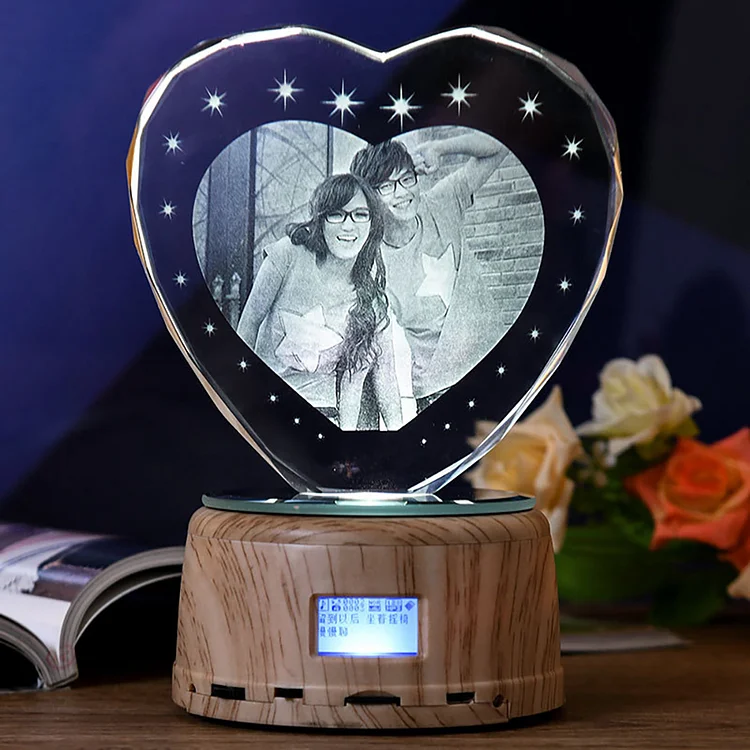 Custom Photo Heart Shape Crystal Lamp with Bluetooth