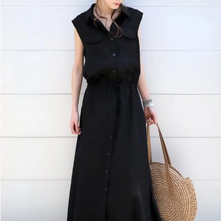 Urban Style Sleeveless Drawstring Tight Waist Maxi Dress