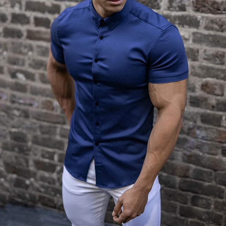 BrosWear Men's Solid Color Slim Fit Short Sleeve Shirt