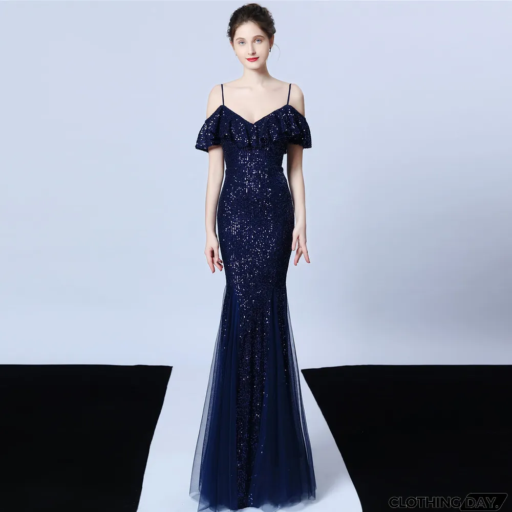 Plus Size Women Sequined Formal Party Maxi Evening Dress