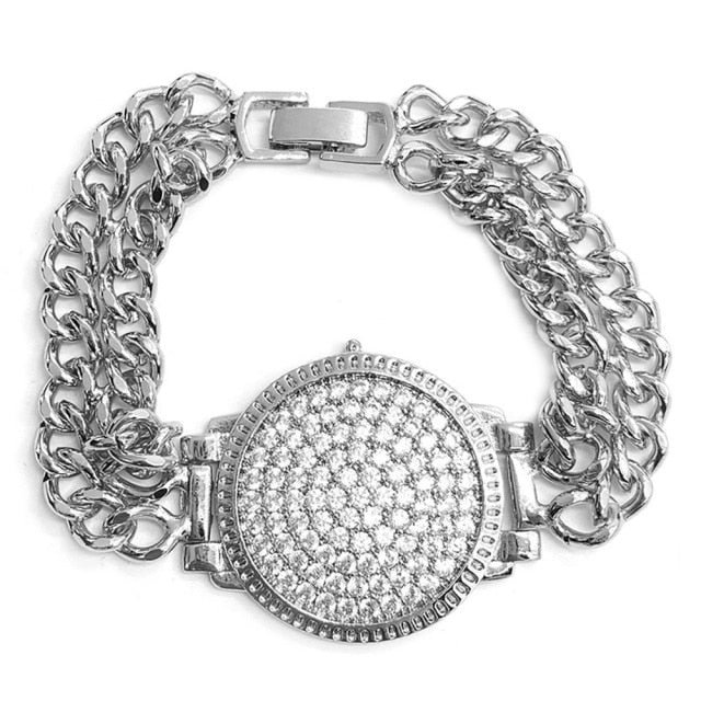 YOY-Cool Style Luxury Inlaid Rhinestone Double Chain Watch Shape