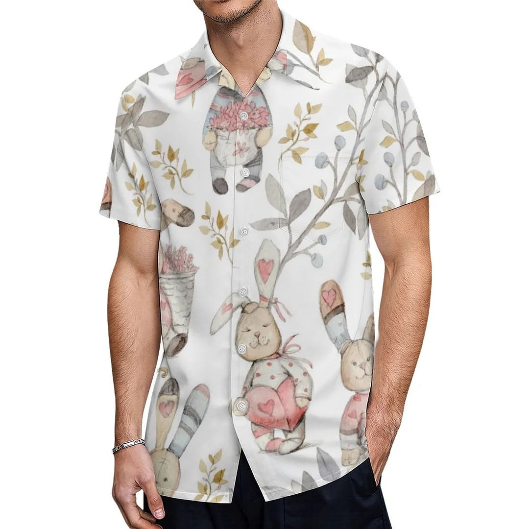 Easter Bunny Carrot Rabbit Watercolor Hawaiian Shirt Mens Button Down Plus Size Tropical Hawaii Beach Shirts