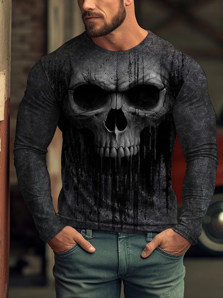 Men's Skull Ghost Halloween Print Long Sleeve T-Shirt