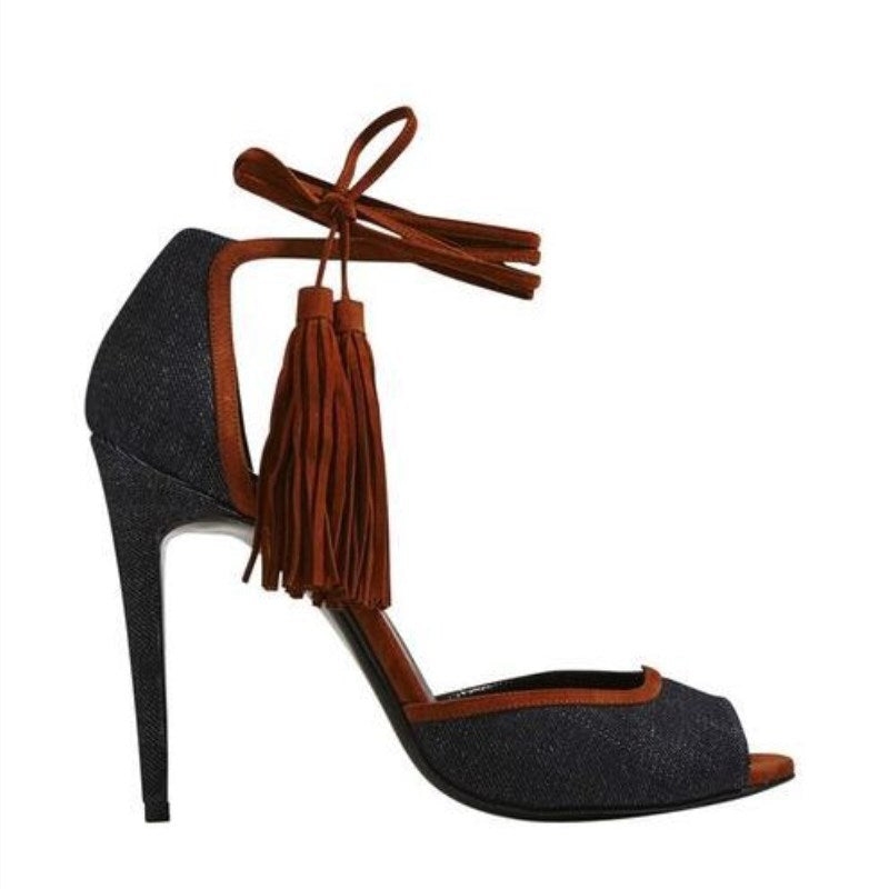 VCSHOES Fringed Peep Toe Stiletto Sandals