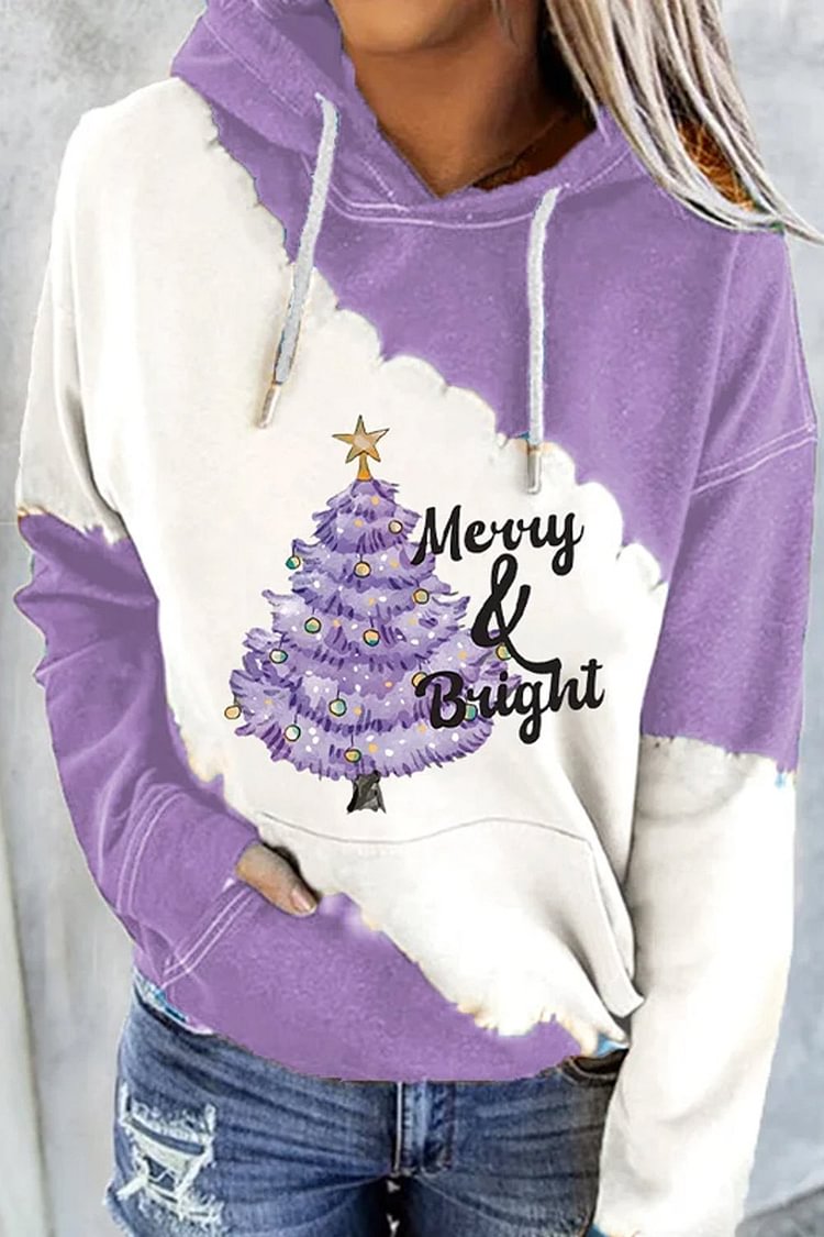 Christmas Tree Merry And Bright Print Casual Hoodie