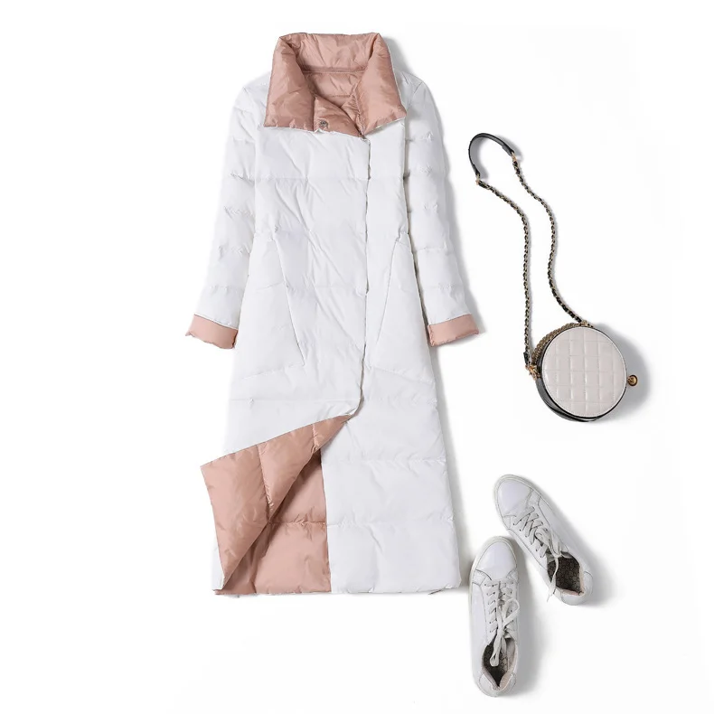 Woherb Autumn And Winter Thin White Duck Down Down Jacket Female In The Long Inclined Pocket Lapel Both Sides Through The Knee Coat Tide-Outfit Ideas