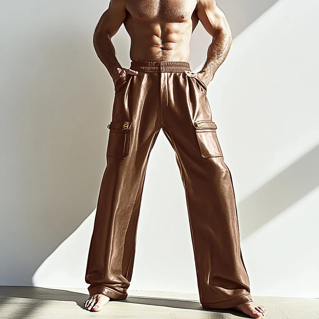 Men's Leather Loose Casual Simple Work Trousers-inspireuse