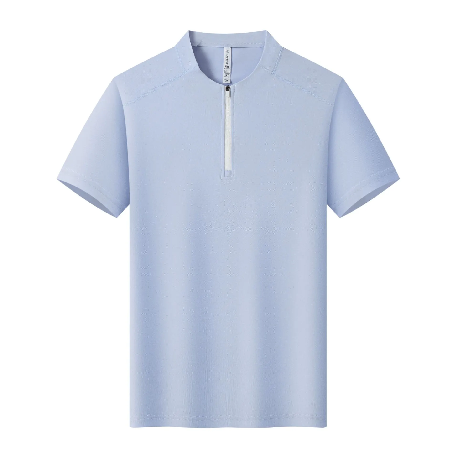 2026 Summer Ice Silk Quick-Dry Half-Zip Polo Shirt Men’s Stand Collar Short Sleeve T-Shirt