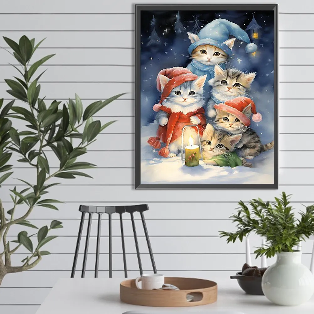 Diamond Painting - Full Square Drill - Christmas Cat(Canvas|30*40cm)