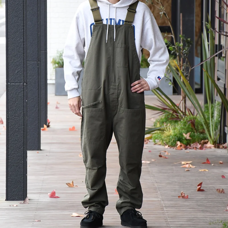 Vintage Cotton Cargo Olive Green Straight Overalls
