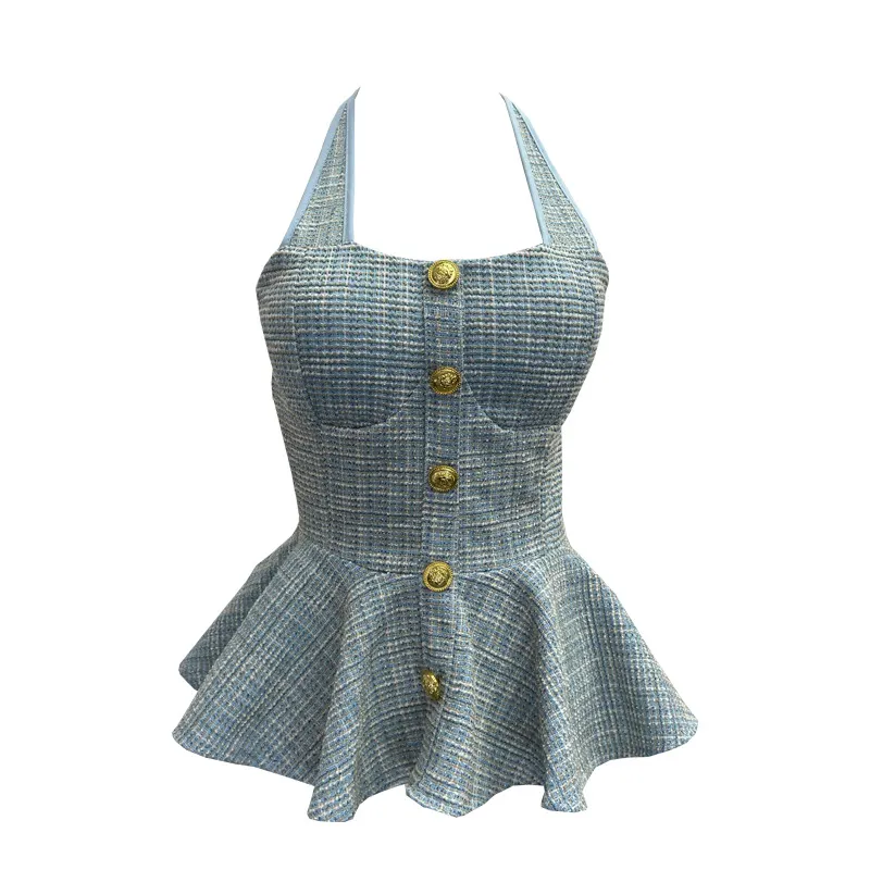 Nigikala Nigikala Fragrant Wind Coarse Flowers Hanging Neck Sling Vest With Chest Cushions Waist Skirts With Sleeveless Top 2692