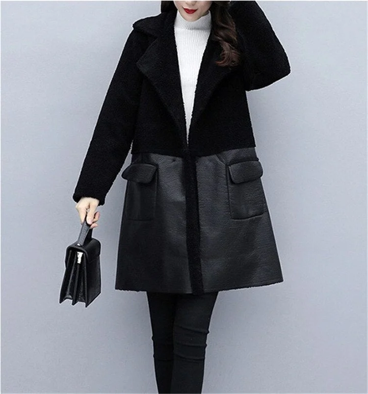 Autumn Winter Both sides Wear Leather Coat Women Plus size 5XL Plus velvet Thicken Loose Outerwear Female Flocking Jackets 3071