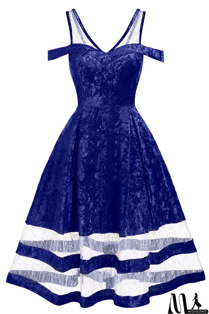 MidiSono - Midi Blue A-Line Off Shoulder Dress