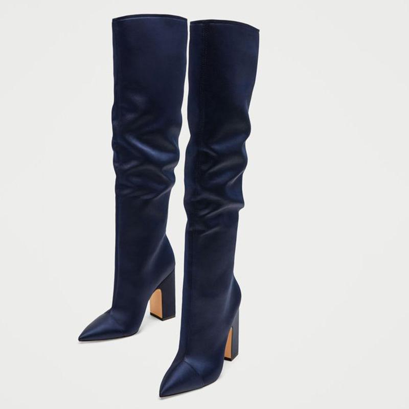 GOOSHOE Pointed Toe Chunky Heel Over Knee Boots