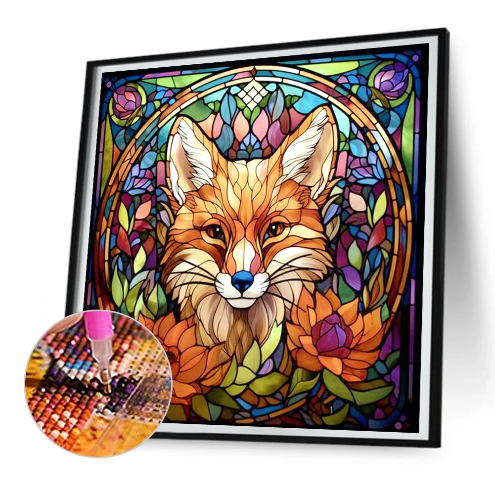 Diamond Painting - Full Round Drill - Stained Glass Fox(Canvas|30*30cm)