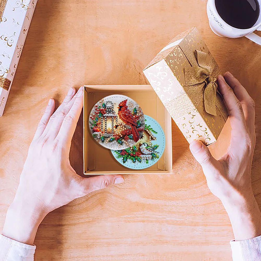 DIY Diamond Art Portable Cosmetic Mirror Round Diamond Painting Crafts (Hut)