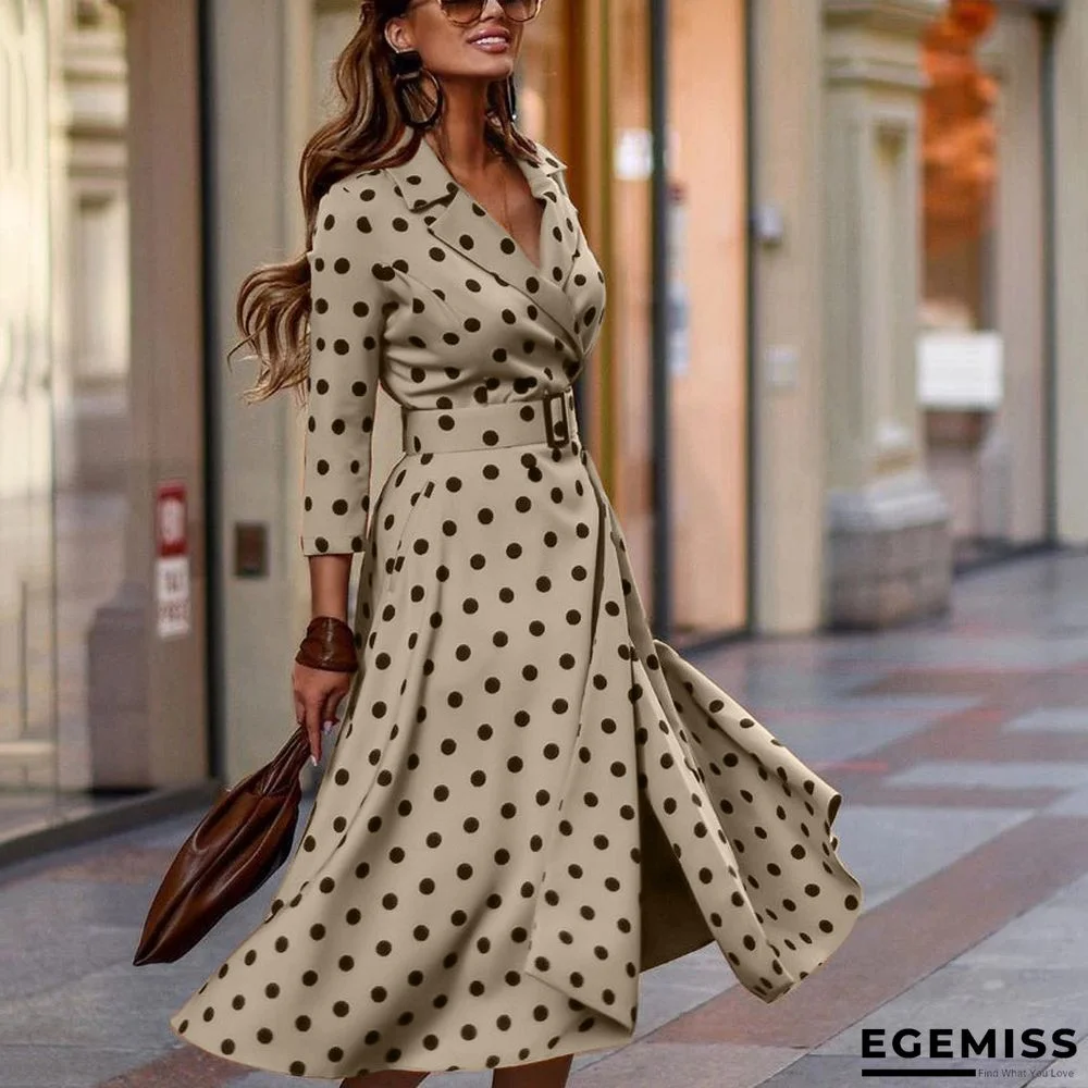 Fashion Polka Dot Printed V-neck Slim Long Skirt | EGEMISS