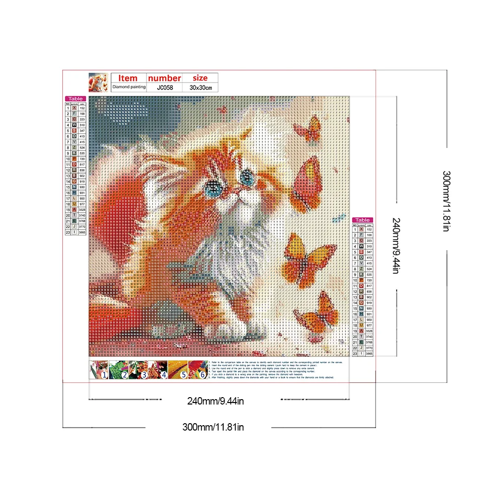 Full Round Diamond Painting 30*30cm - Butterfly And Kitten