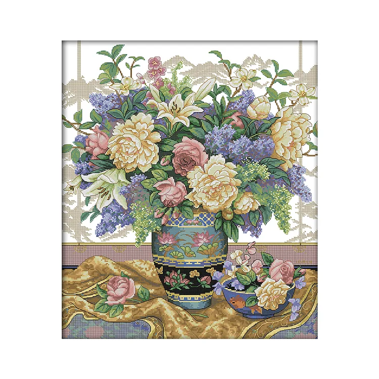 Joy Sunday-Oriental Vase (48*54CM) 14CT Stamped Cross Stitch gbfke
