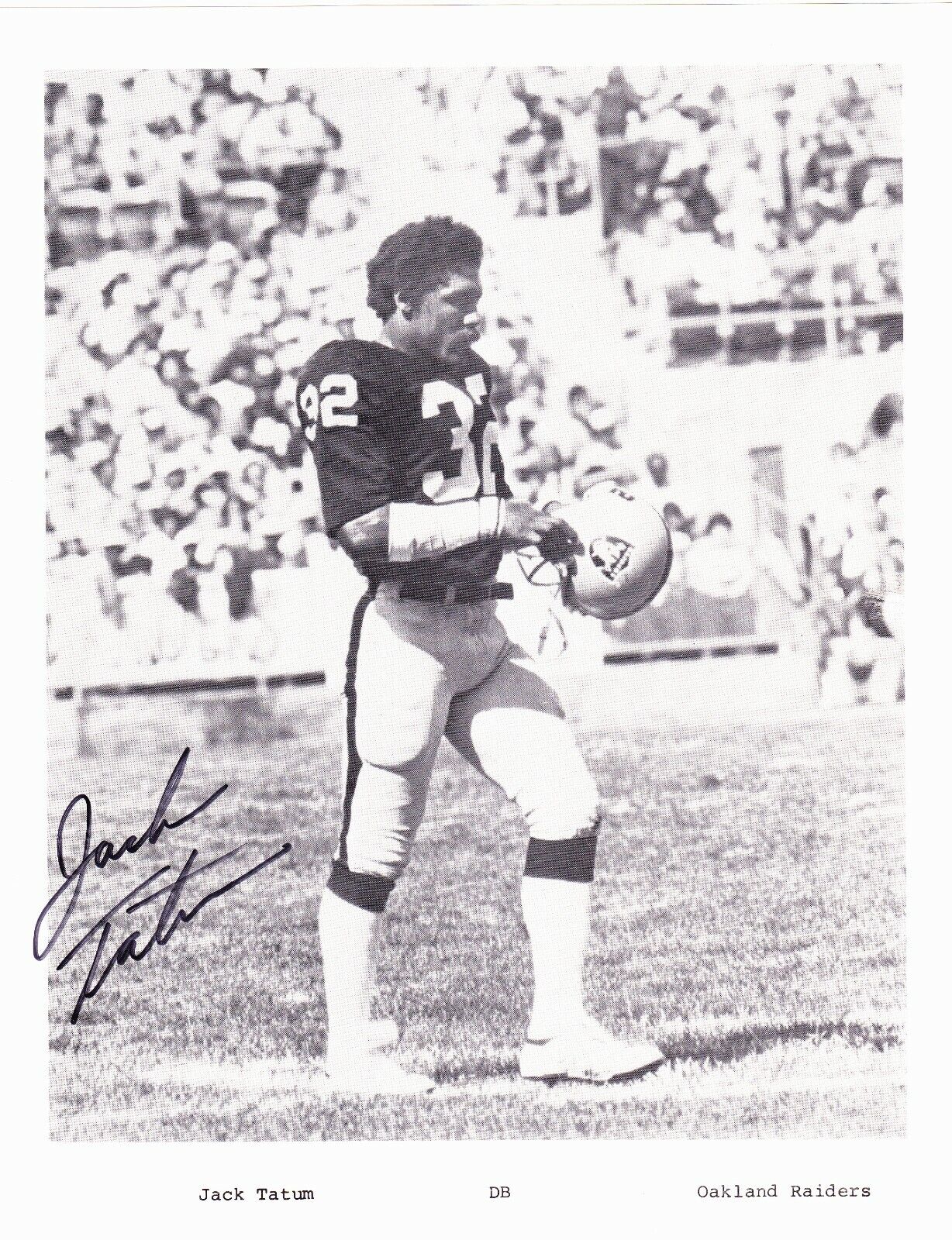 Jack Tatum signed 8x10 Oakland Raiders B&W Photo Poster painting (Dec)