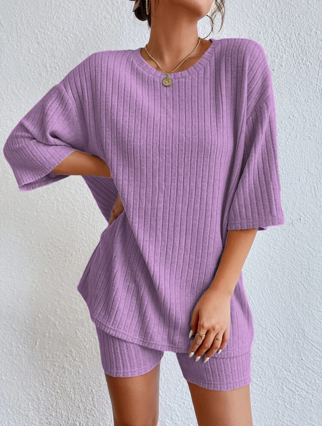 Nigikala Nigikala 2025 Fashion Casual Spring Round-Neck Loose Women's Shorts Set