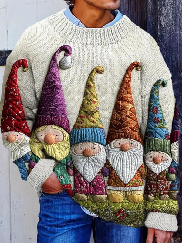 Men's Vintage Gnome Print Knit Sweatshirt