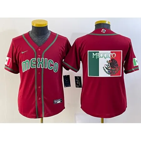 Youth Mexico Baseball 2023 Red Big Logo World Baseball Classic Stitched Jersey 7EI9