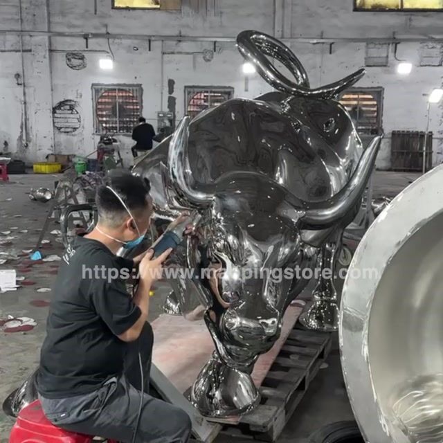 MaoPing Wall Street Bull stainless steel sculpture