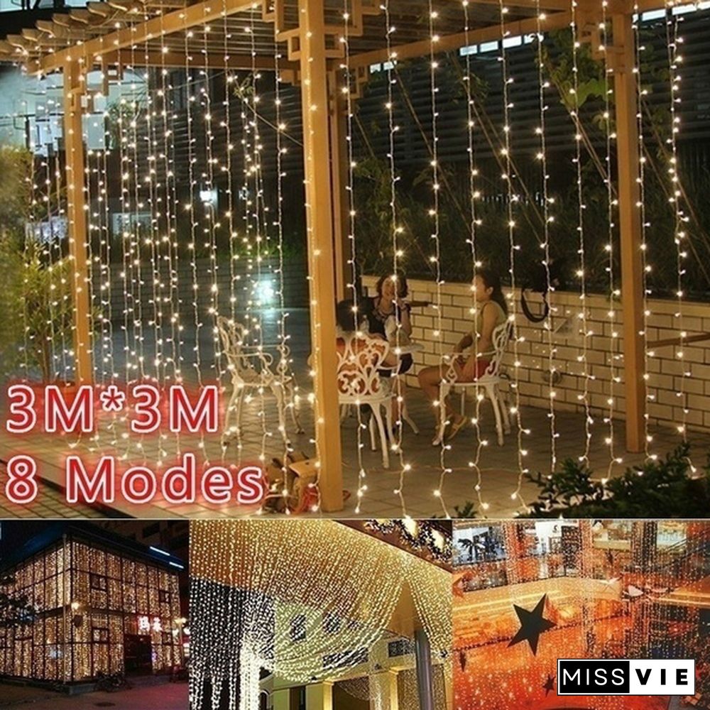 9 Colors 3Mx3M 300-LED Light Romantic Christmas Wedding Outdoor Decoration Curtain String Light