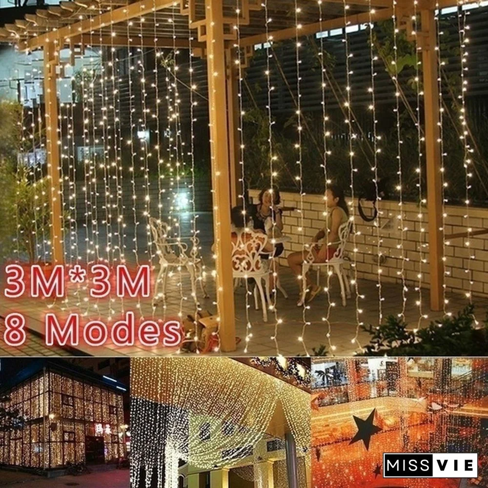 9 Colors 3Mx3M 300-LED Light Romantic Christmas Wedding Outdoor Decoration Curtain String Light