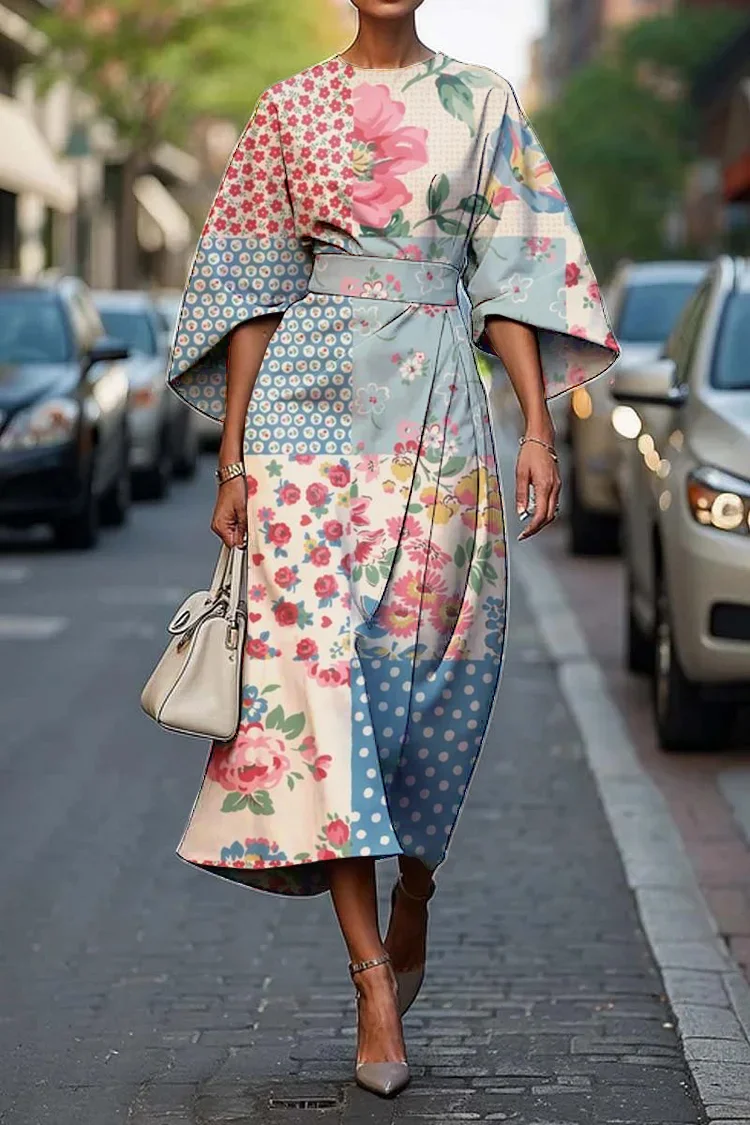Women's Vintage Elegant Floral Print Midi Dress