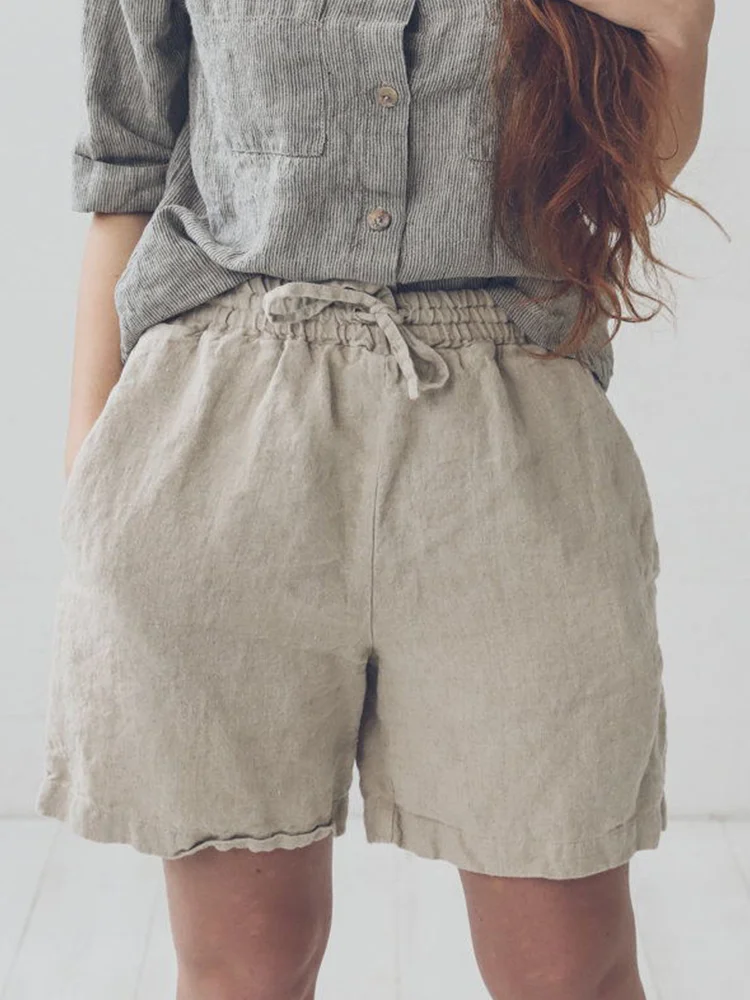 Cotton Linen Elastic Waist Cozy Shorts