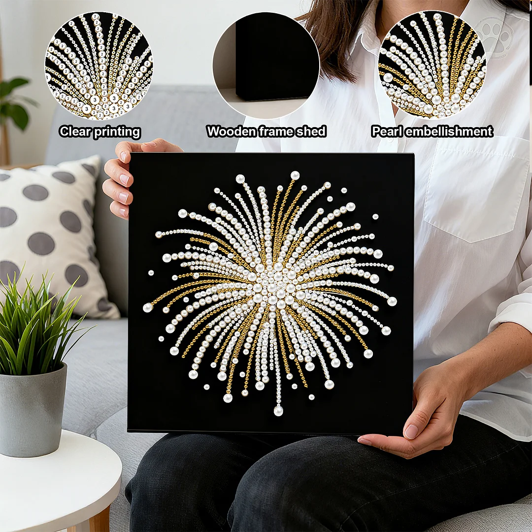 Fireworks DIY Pearl Diamond Art Kit for Adults Home Decor 25x25cm With Frame