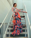 Floral Printed Bowknot Long Sleeves Maxi Dresses