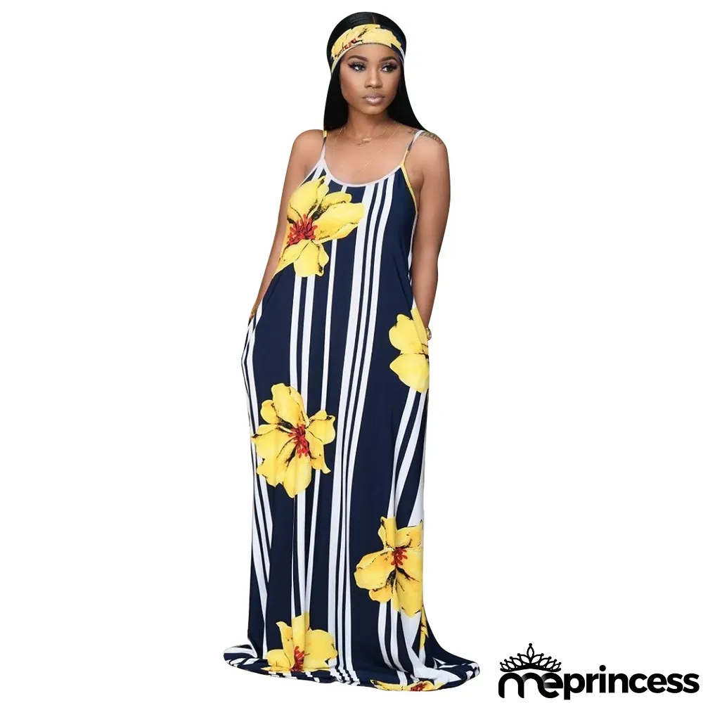 Floral Print Maxi Slip Dress With Headscarf